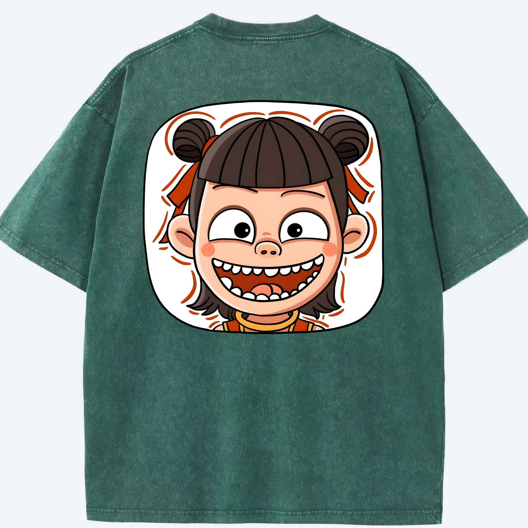 （画像用） Ne Zha 2 ナタ 魔童の大暴れ 綿100% ヴィンテージ風 半袖Tシャツ（背面プリント）